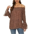 thumbnail image 2 of PATLOLLAV Tops for Women,Fashion Woman Cold Shoulder Long Sleeve Autumn Print Hollow Out Blouse Tops, 2 of 6