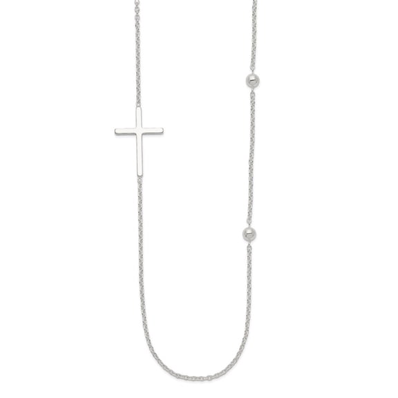 Auriga Fine Jewelry 925 Sterling Silver Polished Cross Necklace for Women 18"