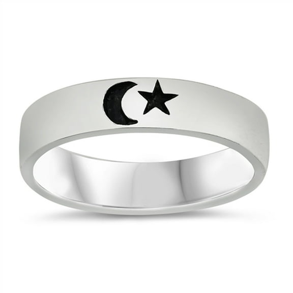 Oxidized Etched Moon Star Plain Ring .925 Sterling Silver Band Jewelry Female Male Unisex Size 8