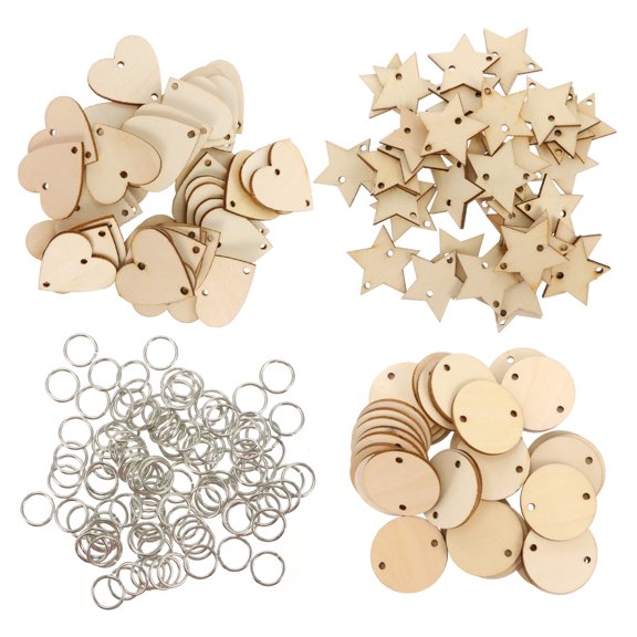 Linaichen 240pcs Mini Wood Craft Tags with Holes and Metal Clips for Birthday Decorations and Board Labels