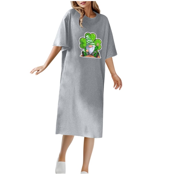 Vestido Corto de Verano Cuello Redondo Estilo de Camiseta de Longitud de Tobillo de Manga Corta, Altamente Elástico para Pijamas Y Ropa Interior Sexy