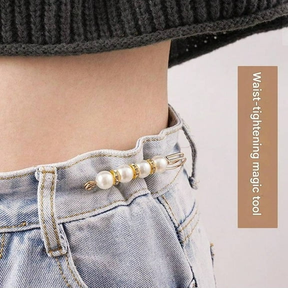 White Pearl Diamond Waist Pin - Adjustable Waist Tightener - Anti-Slip Clothing Buckle