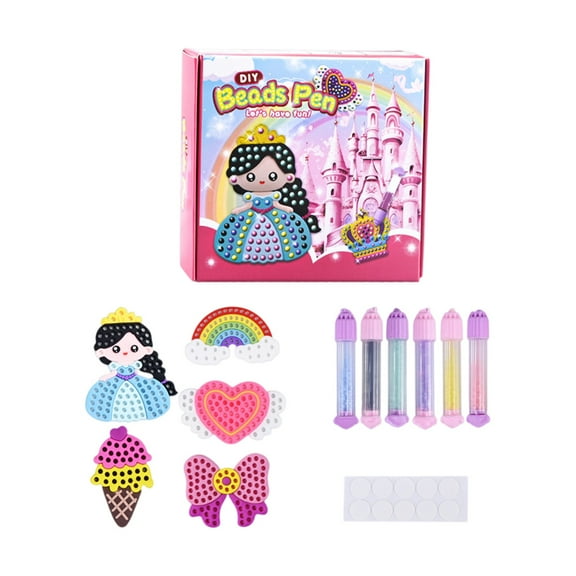 1Ml Handmade Dot Bead Sticker Diy Ballpoint Pen Toy, 2 Styles Creative Pattern Combinations for Kids, Educational Hand-Eye Coordination & Color Matching Toy