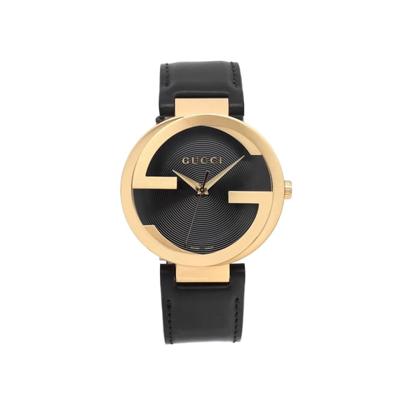 Gucci Interlocking 42mm Gold Tone Steel Black DIal Quartz Mens Watch YA133212