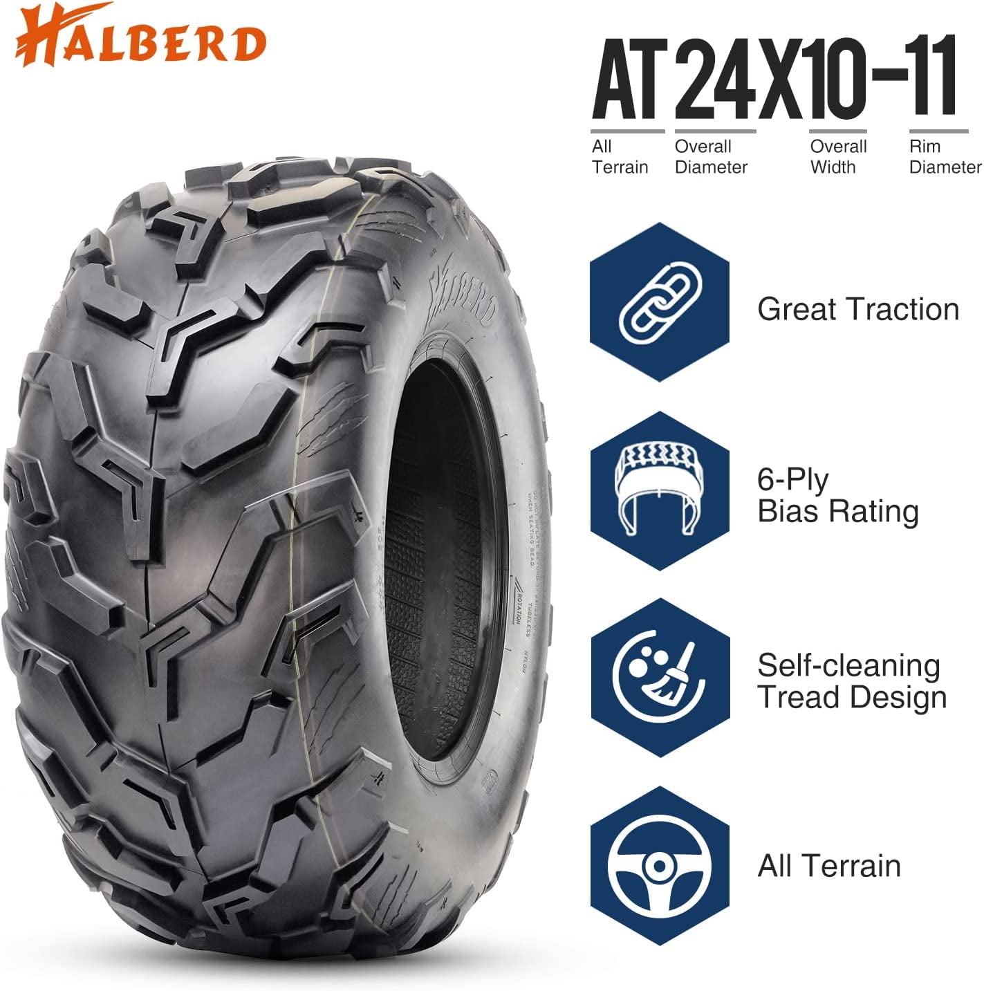 HALBERD 24x1011 24x10x11 ATV Tires Heavy Duty 6Ply UTV All Terrain