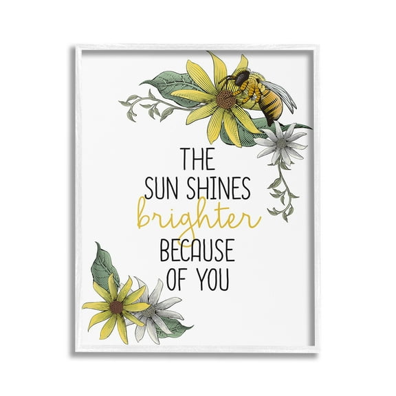 Stupell Industries Sun Shines Brighter Botanical & Floral Painting White Framed Art Print Wall Art, 24 x 30