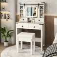 thumbnail image 2 of Gymax Coiffeuse Style Ferme Table de Maquillage avec Luminosité Réglable Miroir Coulissant Blanc, 2 of 10