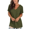 thumbnail image 4 of Yubnlvae Shirts for Women, Women's Casual Comfort V-Neck Solid Color Pocket Loose Fit Short Sleeve Shirt T-Shirts for Women Army Green, 4 of 5
