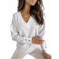 thumbnail image 3 of Womens Long Sleeve V Neck Sweater Casual Loose Chunky Knit Fall Sweater Pullover Shirts Top for Women White L, 3 of 5