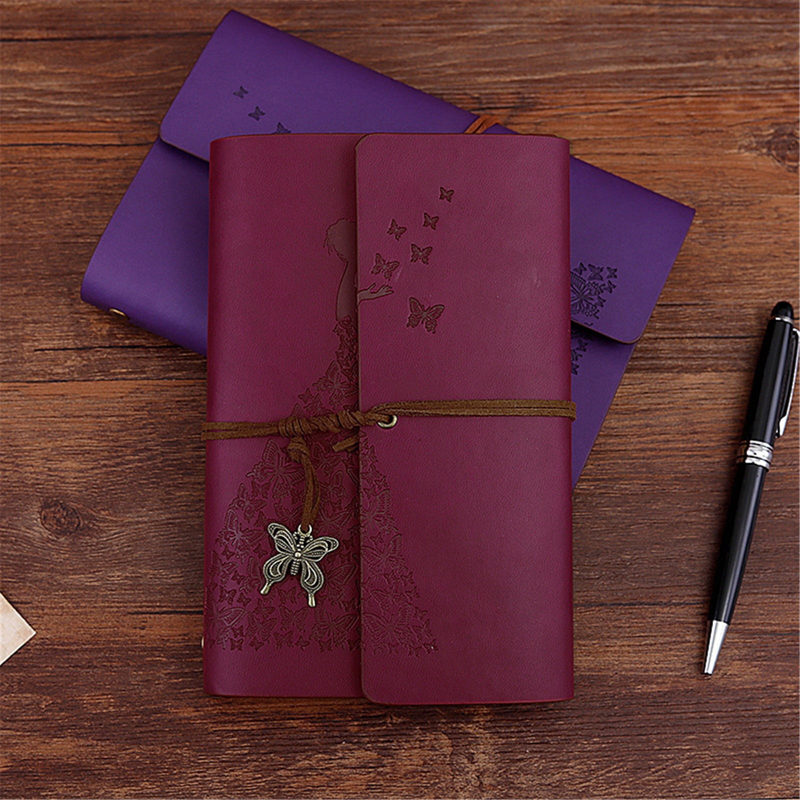 ZMKIAG Refillable Butterfly Vintage Leather Journal Notebook – Spiral Bound Diary with Unlined Blank Pages – Travel Journal, Writing Notepad – Gifts for Teens & Students