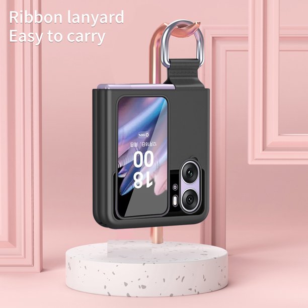 Caso Del Tirón PC Flip Case Durable con Ring Stand Cover para Smartphone Find N2 (Negro)