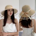 thumbnail image 3 of Dujiujun Women Straw Hat See-through Bow-knot Decor Mesh Patchwork Bandage Large Brim Anti-UV Sun Protection Elegant Summer Vacation Lady Summer Hat Headwear, 3 of 8