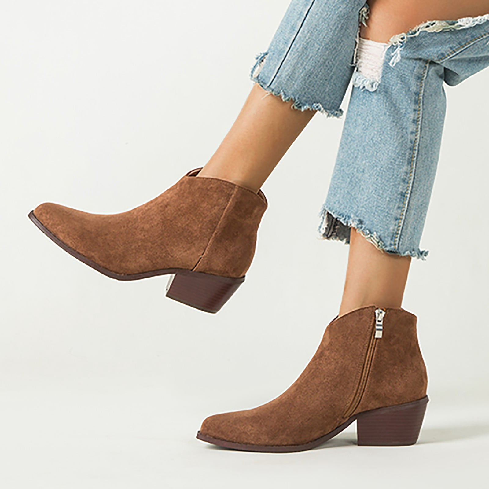 Women Faux Suede Chunky Heel Short Boots Fashion Solid Color Slip on Boots Casual Booties Shoes Womens Boots Size 13 Womens Suede Retro Boots Womens