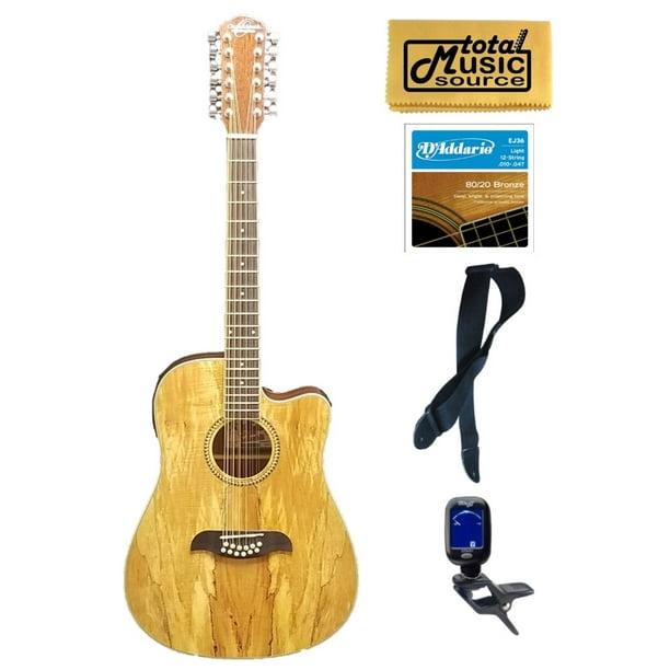 Oscar Schmidt OD312CE 12-String A/E Guitar, Spalted Maple Bundle