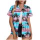 thumbnail image 1 of Pantalones Cortos para las Mujeres Sexy, Blusas de Estilo Hawaiano Impreso, Botón Arriba Cuello Turndown Superior, 1 of 6