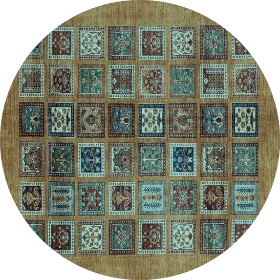 Ahgly Company Indoor Round Abstract Light Blue Modern Area Rugs, 4' Round