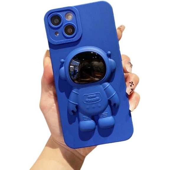 Liquid TPU Solid Color Astronaut Stand Phone Case, Hidden Stand, Drop Proof, Two Styles Available for iPhone 15 14 13 12 11 Pro Max Mini XS XR 7 8 Phone Cases (Blue 1,iPhone 11)