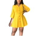 thumbnail image 1 of Ketyyh-chn99 Robes d'Été pour Femmes Grande Taille Robe Élégante pour Femme Robe de Fête Décontractée Robes T-shirt à Manches Longues Robe Bohème de Plage Jaune, TG, 1 of 4