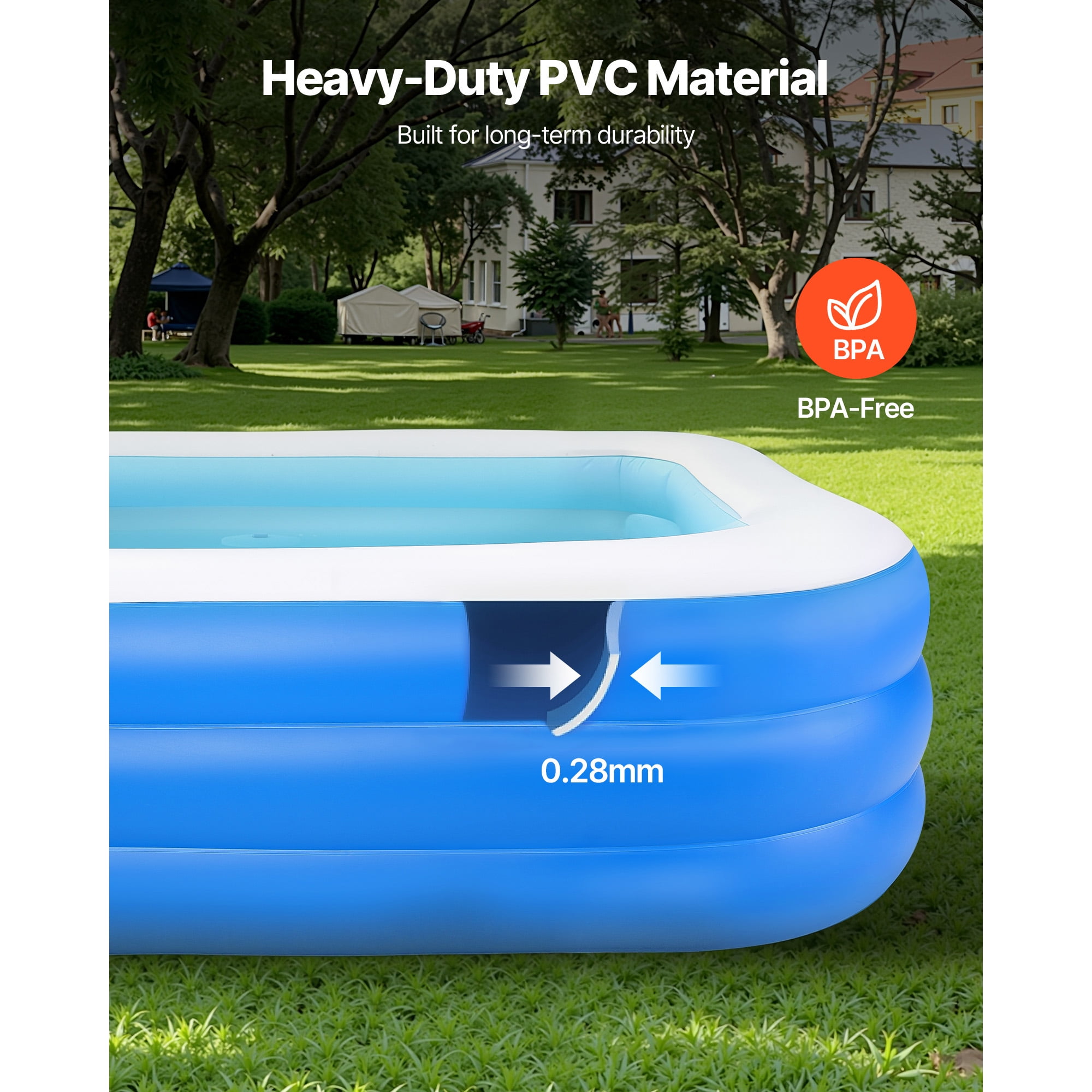 KFFKFF Inflatable Pool, 118 x 67 x 20 inch Large Blow-Up Swimming Pool, Family-Sized Pool with Repair Patches, Suitable for Kids, Adults, Indoor and Outdoor Use, Perfect for Summer Water Activities
