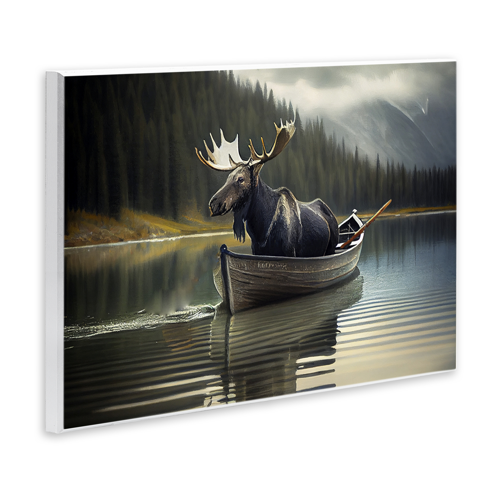 Moose in Canoe Tranquility Wall Plaque Art, design by Sasha