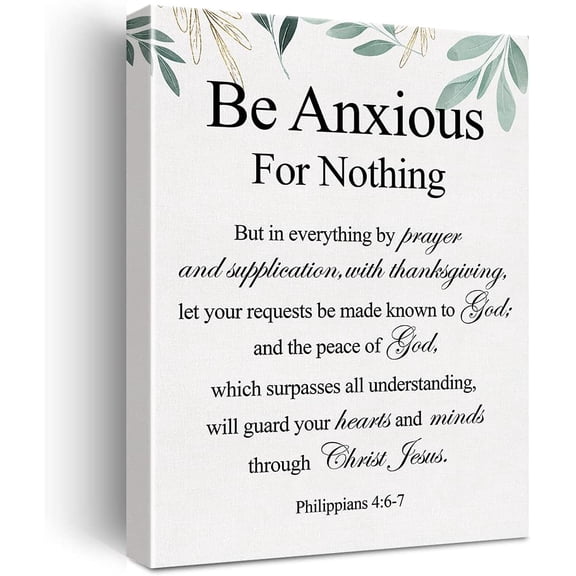 WFSposter-Christian Canvas Wall Art Philippians 4:6-7 Be Anxious for Nothing Canvas Print Positive Scripture Canvas Painting Home Wall Decor