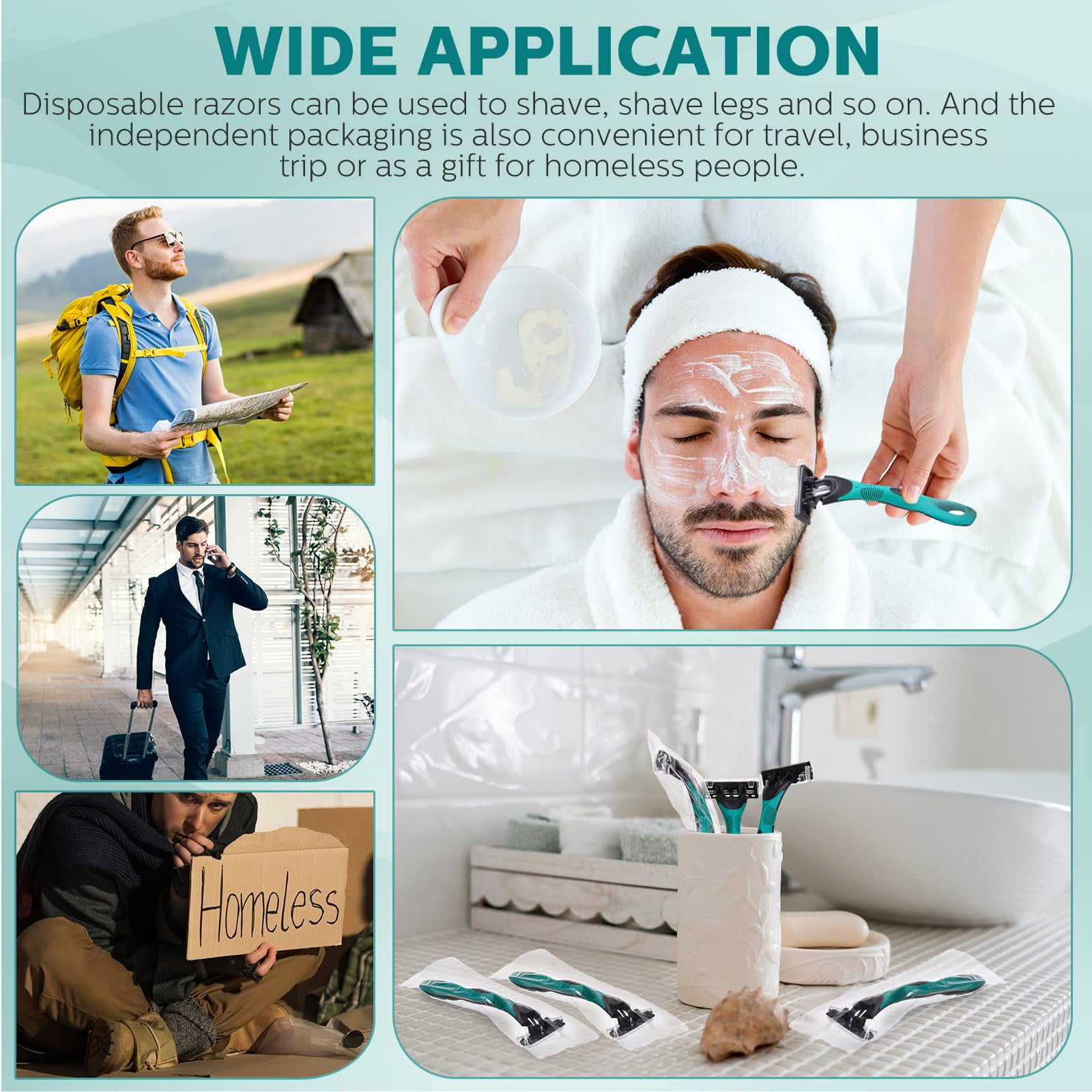 50 Pcs Men's Disposable Razors Bulk 3 Blade Men Razors for Head Sensitive Skin Comfortable Shave