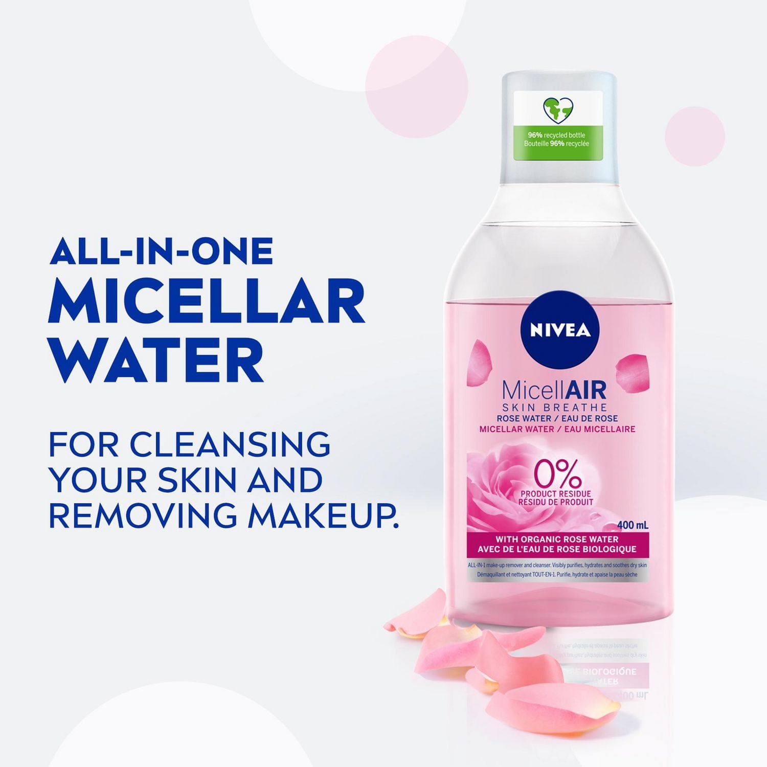 NIVEA Micellair Rose Micellar Water, Cleanser & Make-up Remover, 400 mL, 400 mL
