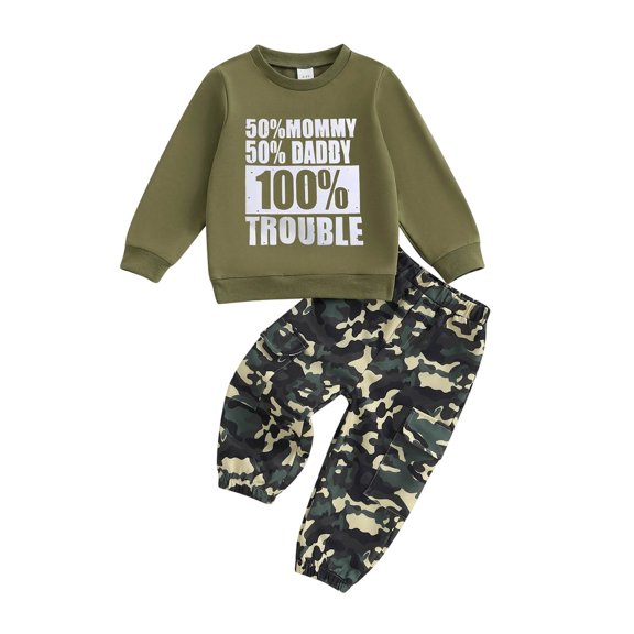 Akiihool Newborn Boy Outfits Toddler Baby Boy Fall Winter Outfits Letter Crewneck Sweatshirt Casual Pants 2Pcs Clothes Set White,18-24 Months