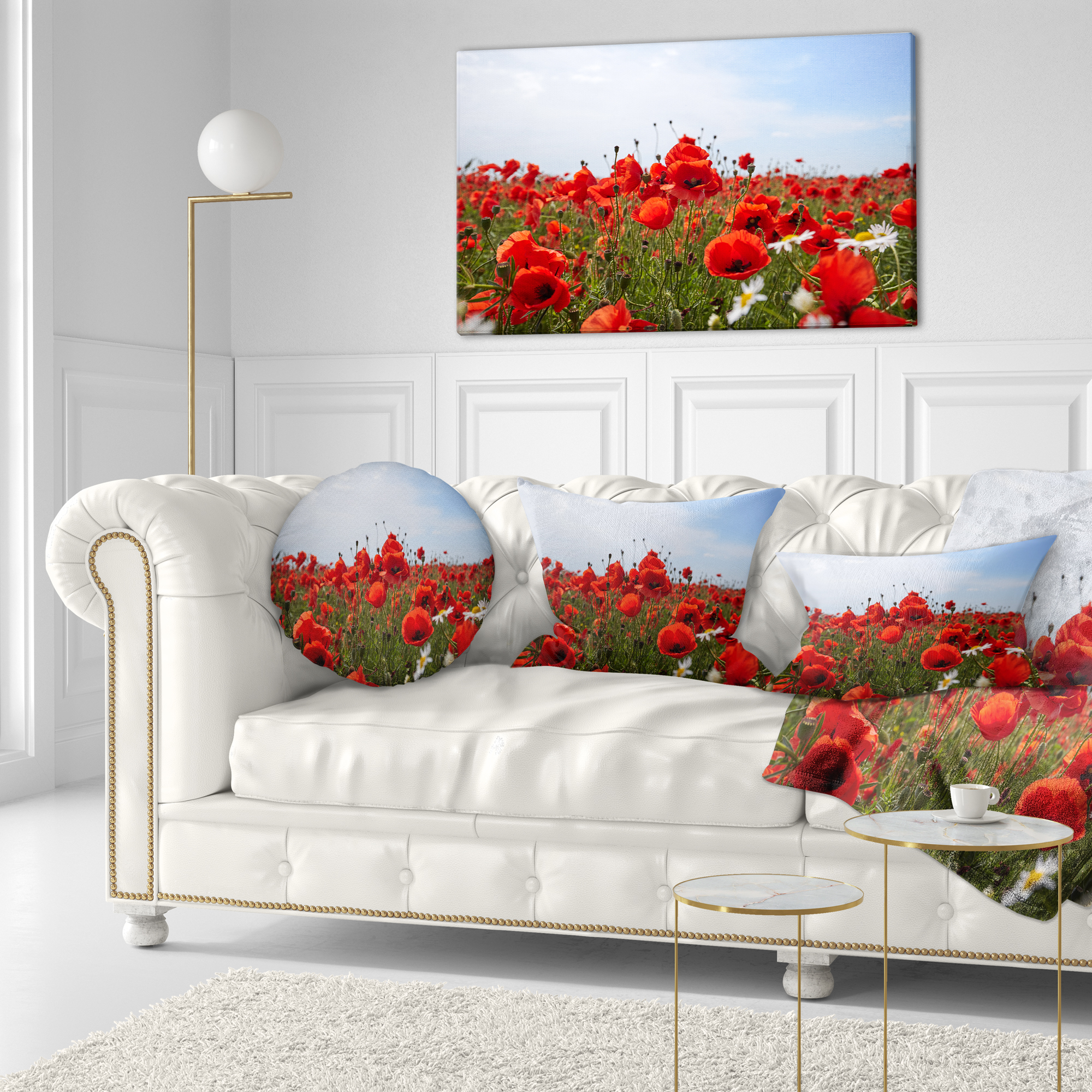 Designart Red Poppies under Bright Blue Sky - Flower Throw Pillow - 12x20
