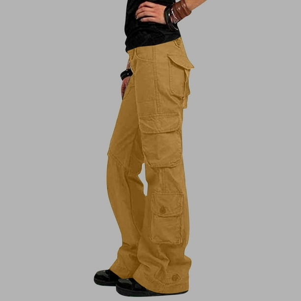 Women's Cargo Pants High Waist Solid Color Punk Streetwear Jogger Pants  with Pockets Ladies Loose Overalls Long Pants 