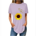 thumbnail image 1 of Tops de Verano de las Mujeres Suelto Ajuste Girasol Impresión Cuello Redondo Suelto 3/4 Manga Superior, Tops de Moda de las Mujeres, 1 of 3