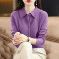 thumbnail image 6 of NTACZA Purple Womans Sweaters Button Down Business Elegant Sweater Blouse Solid Work Knit Tops Women's Jumpers L, 6 of 8