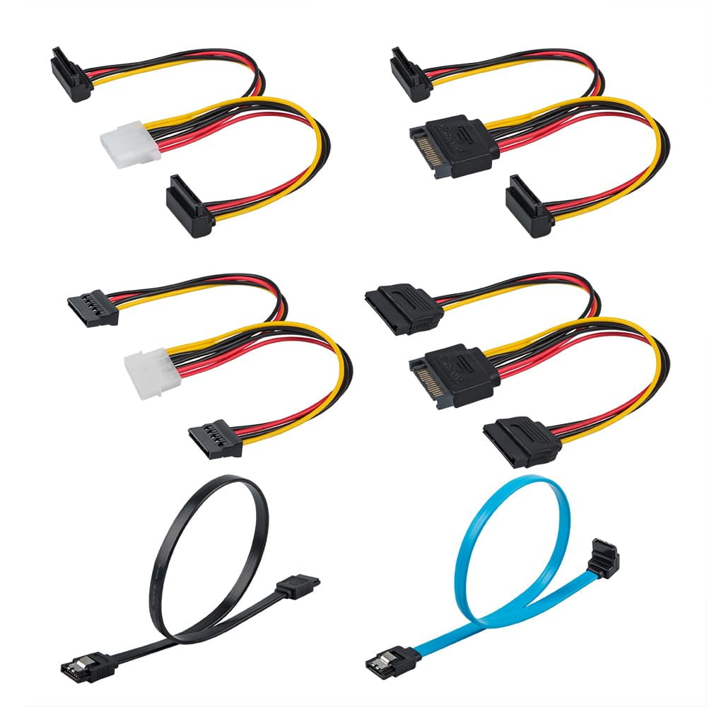 HRTGFD-Set of 6, SATA Power Splitter Cord and SATA III Cable 6.0 Gbps, Straight and 90 Degree SATA 3.0 Cable, SATA 15 Pin Male to 2xSATA 15 Pin Power Splitter Cable