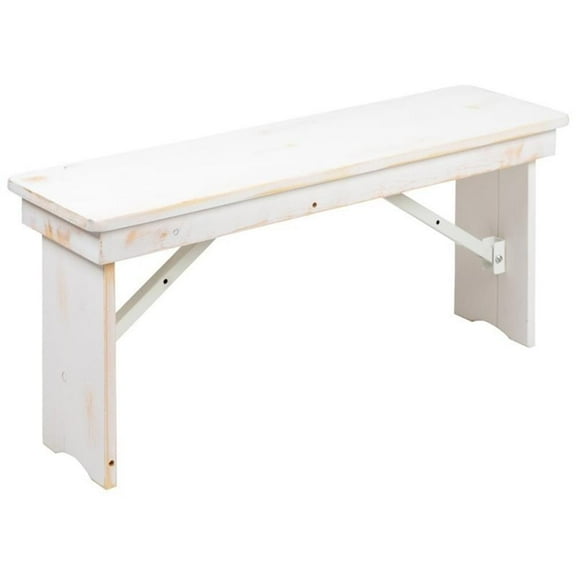 Pemberly Row 40" x 12" Folding Farm Dining Bench in Antique White