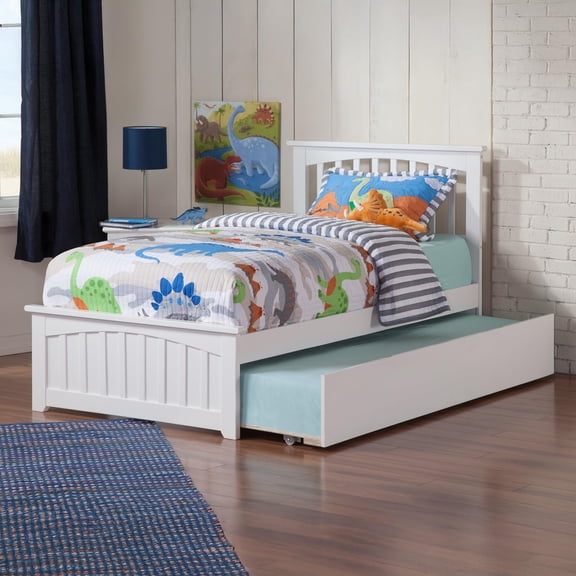 Pemberly Row Traditional Twin XL Platform Bed with Trundle in White