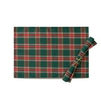 JoyMoreHome Christmas Plaid Placemats, Washable Heat Resistant 12×18 Inch Placemat for Festival Party, Diningroom, Kitchen, Family Gathering