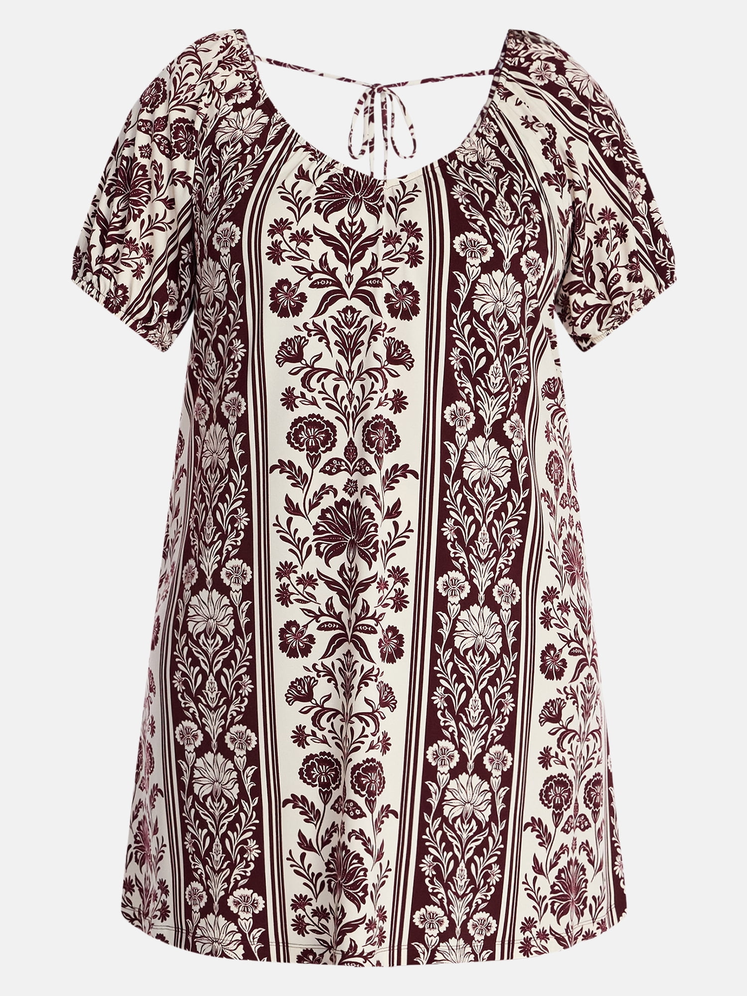Terra & Sky Women’s Plus Size Puff Sleeve Tie Back Swing Mini Dress, Sizes 0X-5X