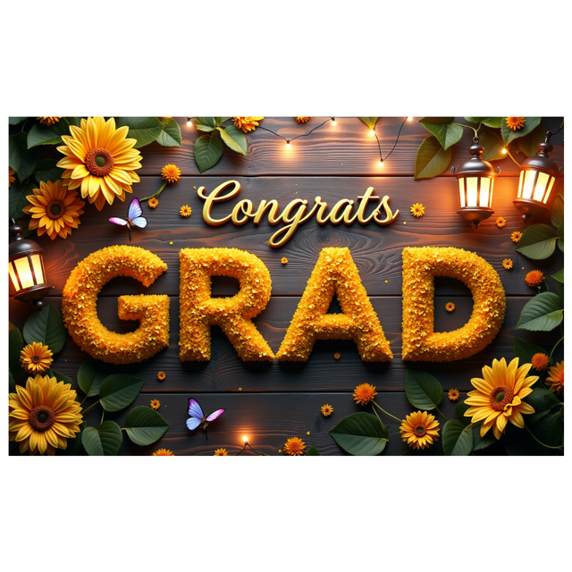 Congrats Grad Banner Sunflower Decor Backdrop Graduation Party Decoration Background Props Indoor Outdoor Celebration Removable Easy Setup