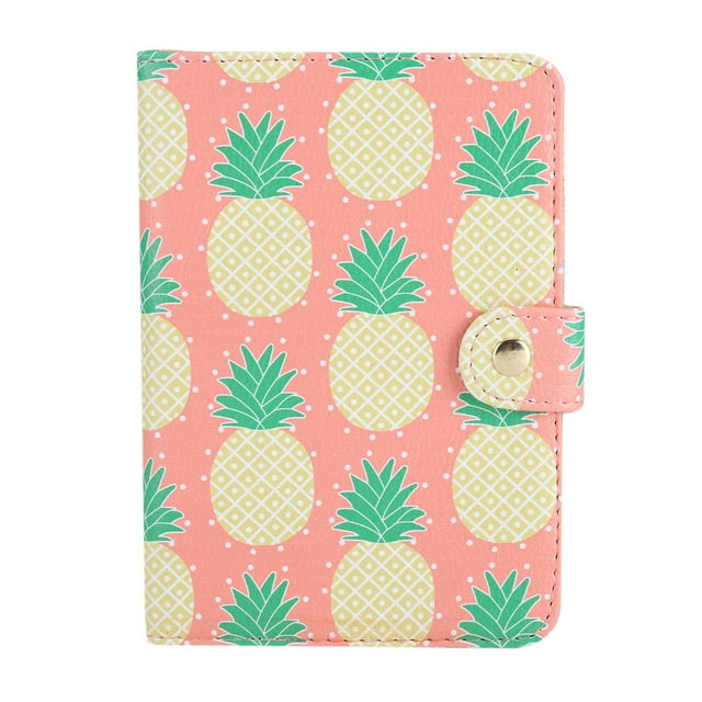 Bonita funda protectora para pasaporte de piel sintética con estampado, funda para tarjetas de crédito e identificación, n.° piña