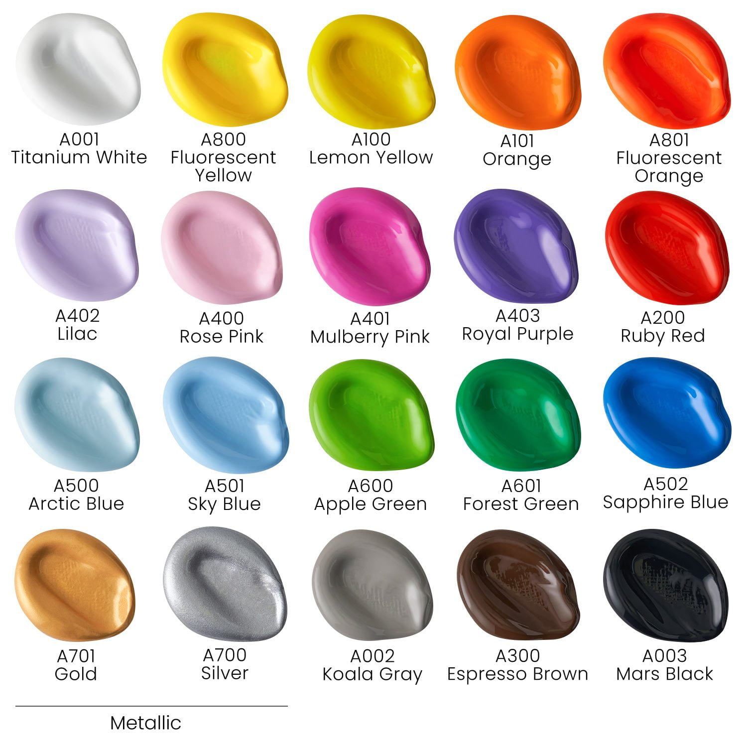 Arteza Acrylic Craft Paint, Matte Finish, Multicolor, Set of 20, 60 mL