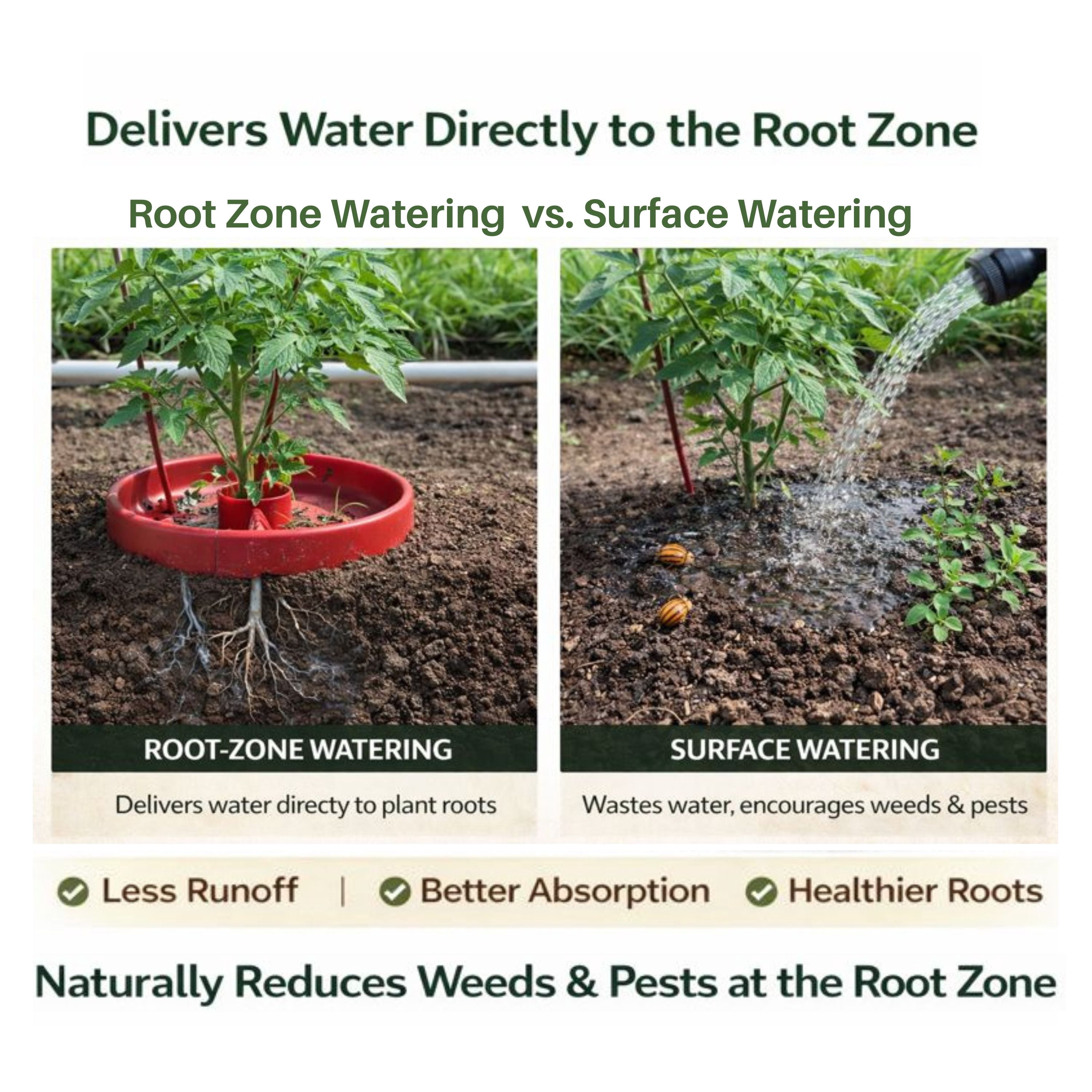 Tomato Crater® Root-Zone Watering Ring – Snap-Together Base System That Delivers Water to Roots, Naturally Reduces Weeds & Helps Vegetables Grow Stronger, 3PK