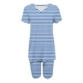thumbnail image 4 of ZyeKqe 2 Piece Lounge Set Womens Striped Outfits Short Sleeve V Neck T-Shirts High Waisted Biker Shorts, 4 of 4