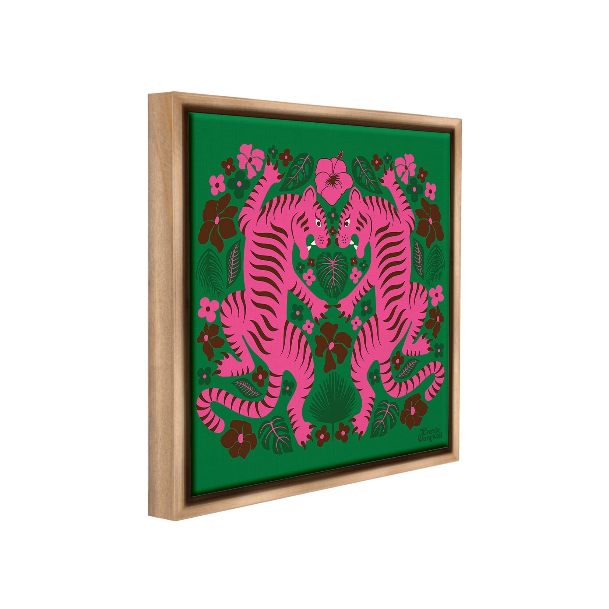 Stupell Industries Tropical Tigers Pattern Animals & Insects Painting Brown Floater Framed Canvas Art Print Wall Art, 18 x 18