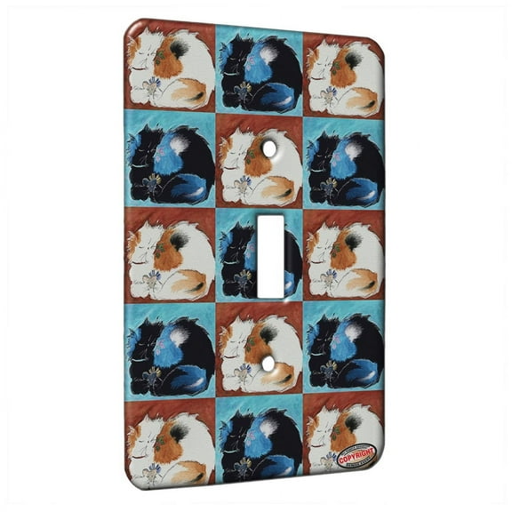 KuzmarK™ Single Gang Toggle Switch Wall Plate - Calico Maine Coon Kitty and Mouse Christmas Peace Cat Pattern Art by Denise Every