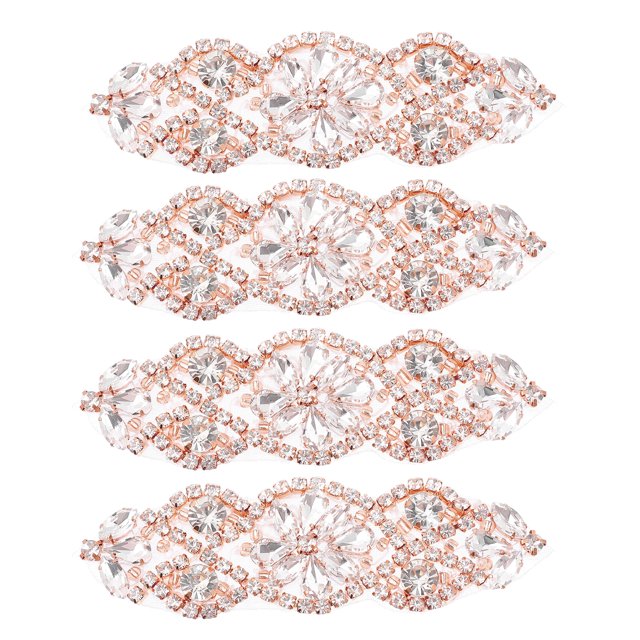 SHISUYAN 4pcs Rhinestone Applique Rhinestone Iron on Patch for Bridal Dress Belt