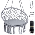 thumbnail image 1 of Costway Chaise Balançoire en Macramé, Chaise Hamac avec Coussin de Siège Rond, Anneaux Métalliques Robustes Gris, 1 of 10