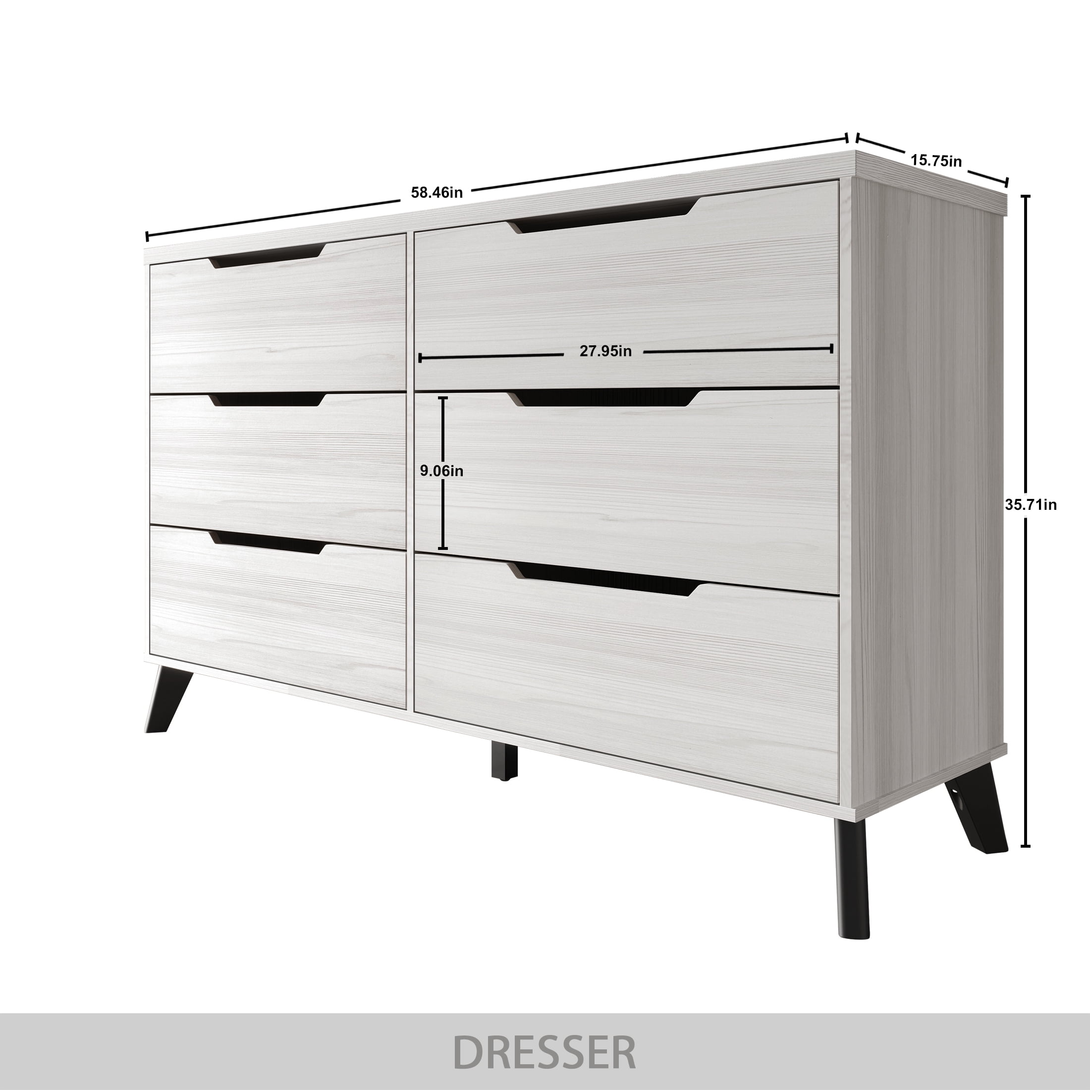 Castle Place Modern 6-Drawers Wooden Dresser, Light Grey