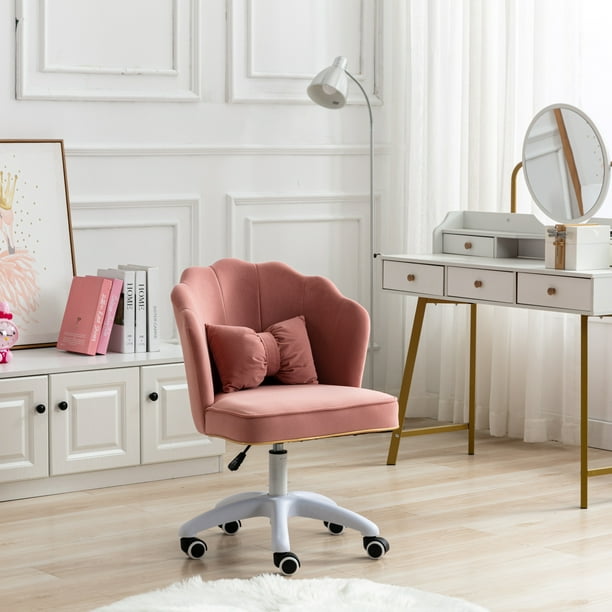 Desk Chair Fabric Task Home Office Adjustable Swivel Rolling Vanity With Wheels For S Teens Bedroom Study Room Pink Com Desk Chair Fabric Task Home, Rolling Vanity Seat