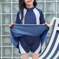 thumbnail image 4 of Quaouag Girls Swim Dress Fashion Colourful Juniors Swimsuits for Teen Girls Zip Breathable One Piece Rash Guard Bathing Suit Navy,Pink L,XL,2XL,3XL, 4 of 9