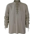 thumbnail image 3 of Chemise en Lin à Manches Longues pour Hommes Lacée Col en V Viking Médiéval Pirate Haut, 3 of 6